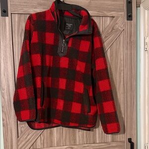 Abercrombie & Fitch Red and Black Plaid Sweatshirt